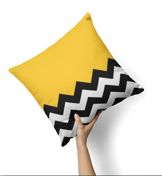 Canvas Wavy Cushion Cover in Yellow & Blue, a vibrant and durable decorative pillow with a cheerful abstract pattern, 40x40 cm, perfect for a modern and playful home decor accent