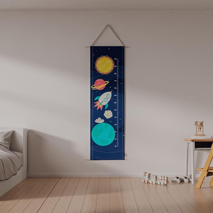 Fabric Posters For Kids – Height Measurement Wall Hanging with Wooden Frame – Bohemian Nursery Room Decor for Boys & Girls – Canvas Ruler Chart