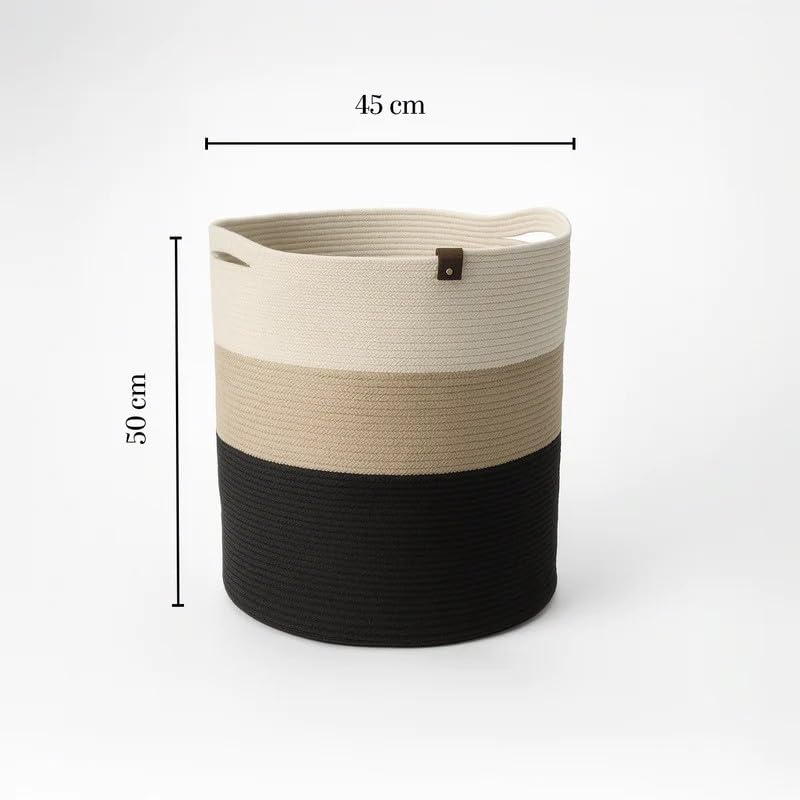 Cotton Rope Basket, Extra Large 45×50 cm, Organizer for Towels Toys Blankets Clothes, Shape-Holding Storage Bin for Bedroom Bathroom Living Room