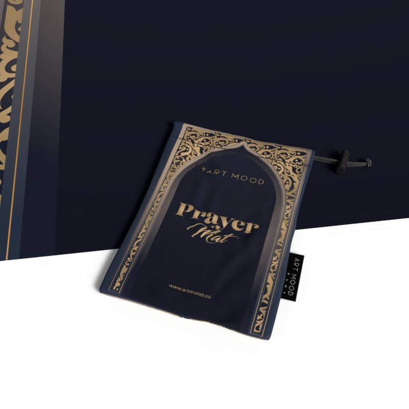 Al-Hedaya Waterproof Prayer Mat, a Durable Rug in Blue & Gold from Wipeable Material, 68x117 cm, for Comfortable Prayer, a Stylish Salah Mat for Outdoor, Indoor, and Travel Use