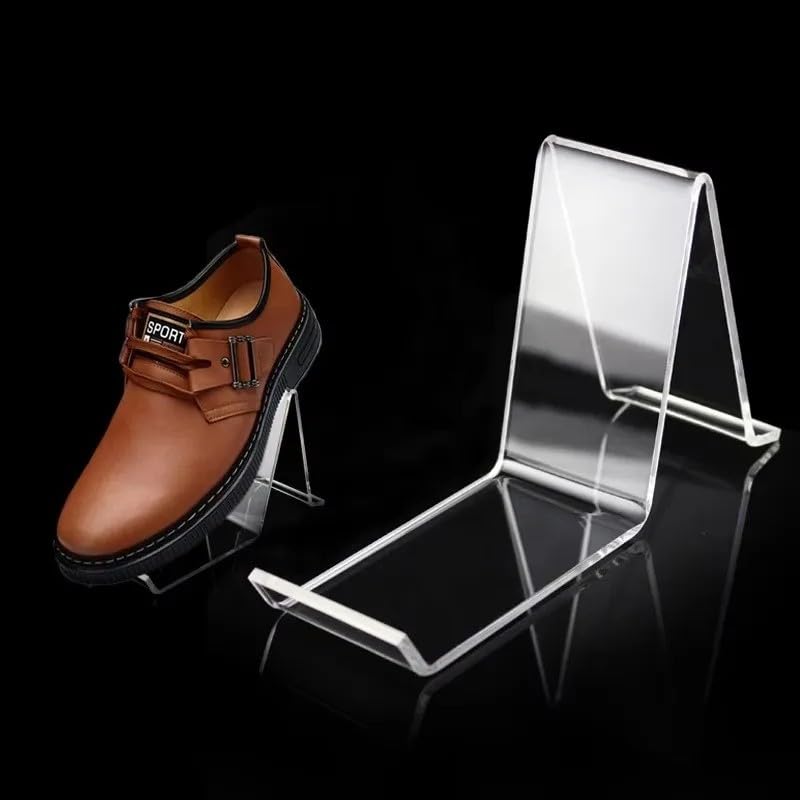 4 Pack Clear Acrylic Shoe Display Stands, Modern Riser and Holder for Sandals, High Heels, and Footwear, Professional Rack for Retail Stores, Closets, and Shopping Malls