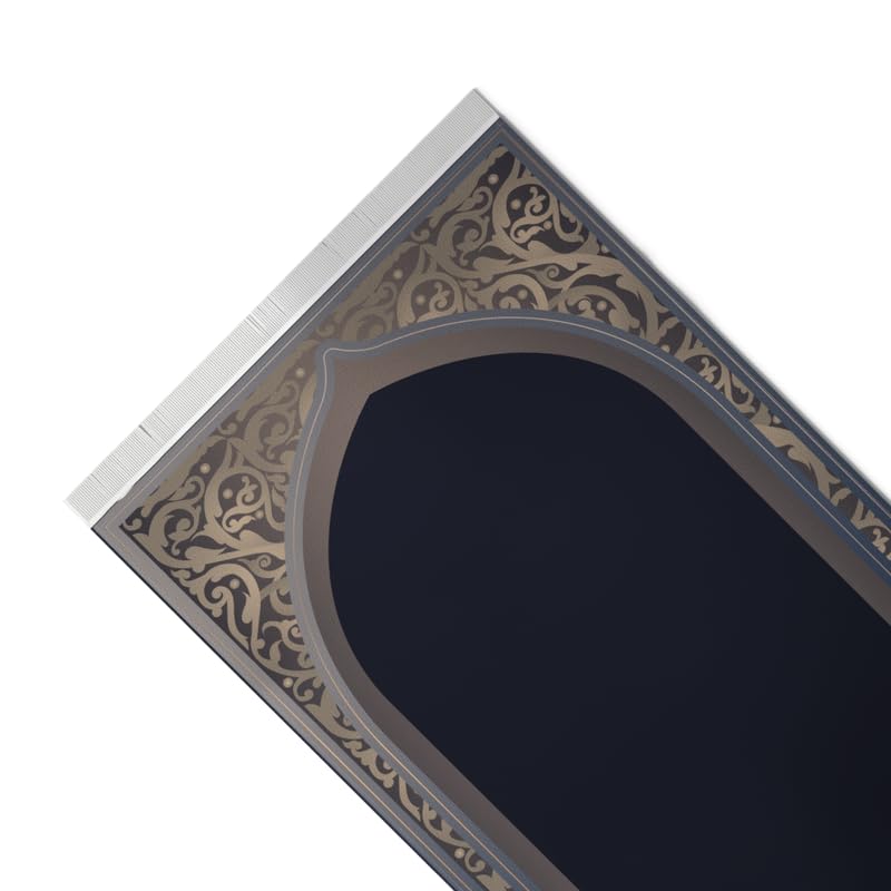 Al-Hedaya Velvet Prayer Mat, a Luxurious Islamic Rug in Blue & Beige from Soft Velvet Material, 68x117 cm, for Comfortable Prayer, Ideal for Home, Mosque, or as a Travel Janamaz