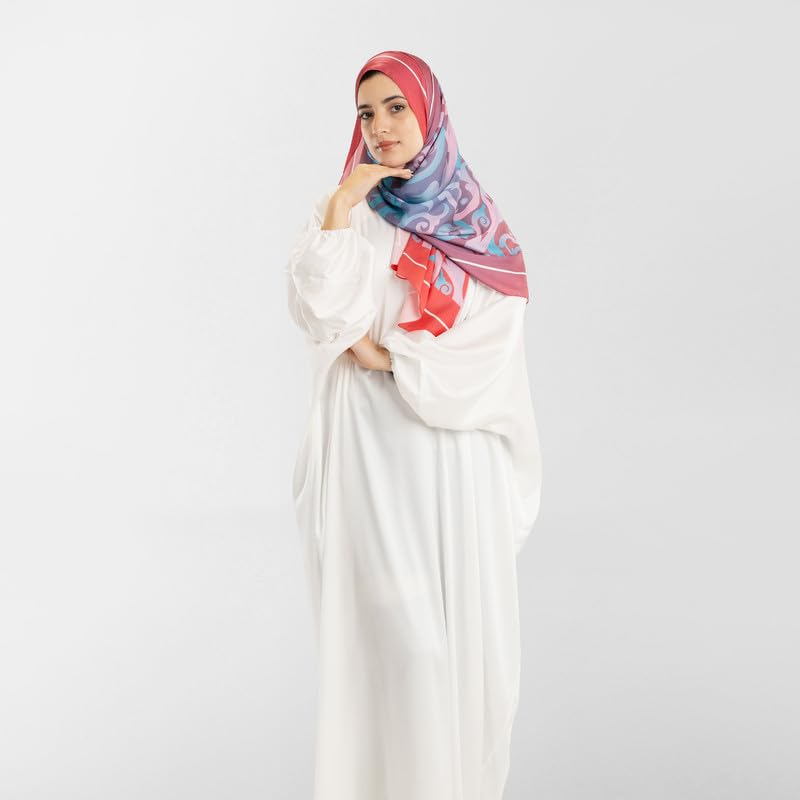 Isdal Al-Hedaya Women's Prayer Dress, a One-Piece Garment in Fuchsia, Turquoise & White from Soft Satin for Full Coverage, One Size, a Vibrant and Comfortable Prayer Abaya for Women