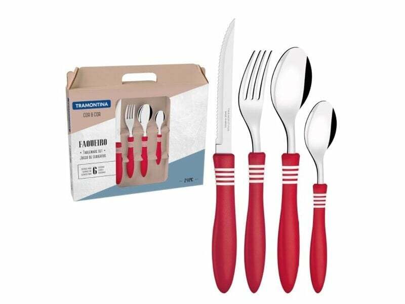 24-Piece Plenus Cutlery Set – Complete Set with Spoons, Forks & Knives, Dishwasher Safe, Durable Stainless Steel with Stylish Red Handles, Perfect for Everyday Use & Din