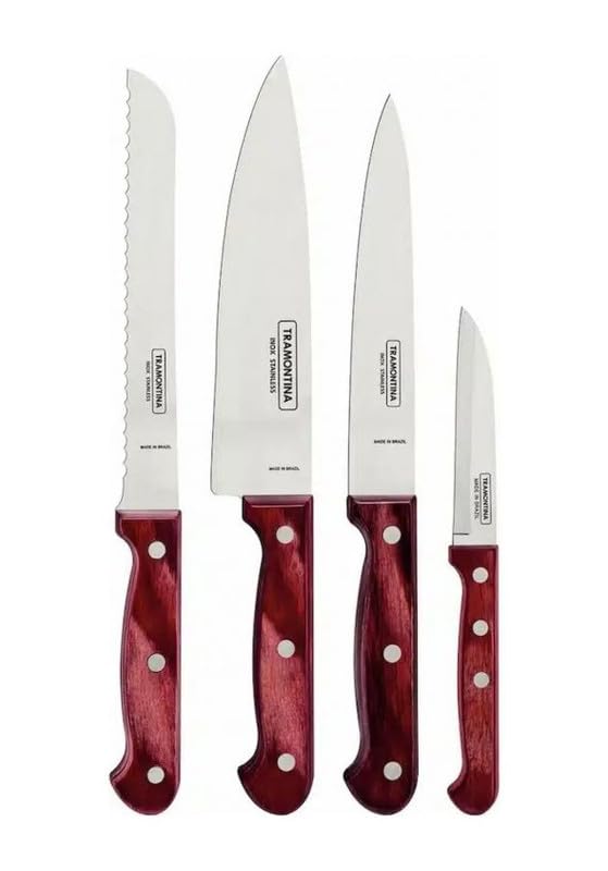 Stainless Steel Polywood Red 4 pcs Knives set