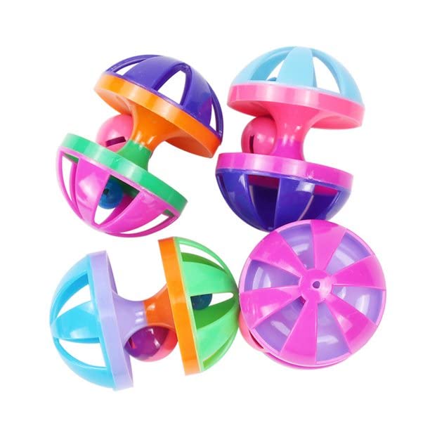 لعبة مضغ القطط على شكل كرة دوارة بلاستيكية مع جرس، تصميم متين وتفاعلي، تمرين ممتع وترفيه للقطط الصغيرة والقطط البالغة، لعبة خفيفة الوزن متعددة الألوان