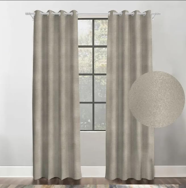 Faux Linen Textured Curtains Durable Fabric-Light Filtering Drapes for Living Rooms Reception and Bedroom - Steel Grommets - 2 Pieces