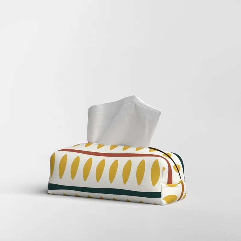 HOME Tissue Box, Fabric Exterior with Leather Inner Layer, Decorative Zippered Tissue Holder, Elegant Stitching, Durable Soft Material for Home Office Living Room or Bathroom