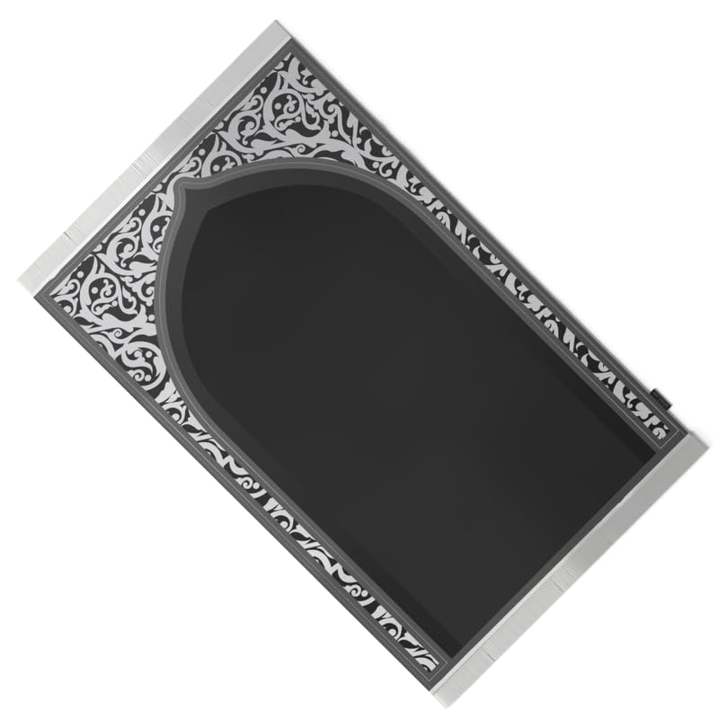 Velvet Prayer Mat in Grey and White, 68x117 cm, a luxurious and soft rug with a chic, modern design, perfect for a comfortable prayer experience at home or as a thoughtful gift
