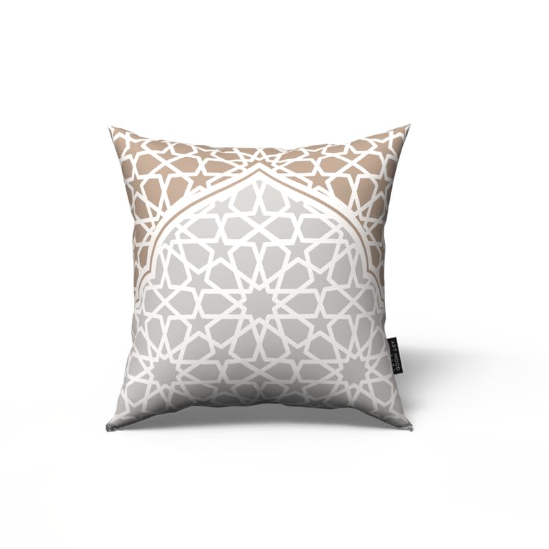 Ramadan's Unique Morish Cushion Cover in plush velvet, White & Beige, 40x40 cm, a decorative pillow with an elegant pattern perfect for celebrating the season or for year-round style