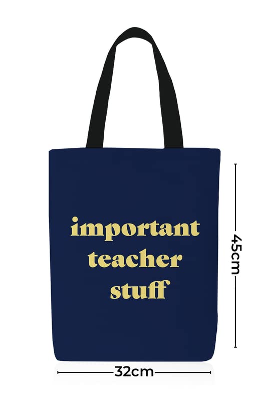 Canvas Teacher Stuff Tote Bag, a Durable and Reusable Bag in Dark Blue, 32x45 cm, a Perfect and Practical Gift for Educators to carry Books, Supplies, and Everyday Essentials