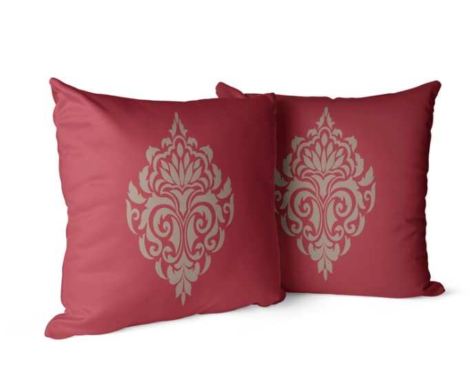 Canvas Damask Red Cushion Cover, a bold decorative pillow with a classic pattern in a vibrant red, 40x40 cm, made from durable fabric for a striking and elegant statement piece