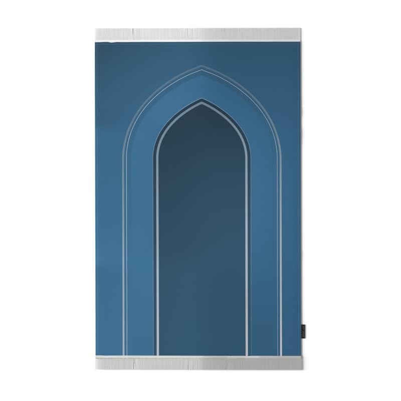 Velvet Prayer Mat in a deep Blue color, 68x117 cm, a luxurious and soft rug with a reverent design, providing a comfortable and dedicated space for prayer at home, mosque, or travel