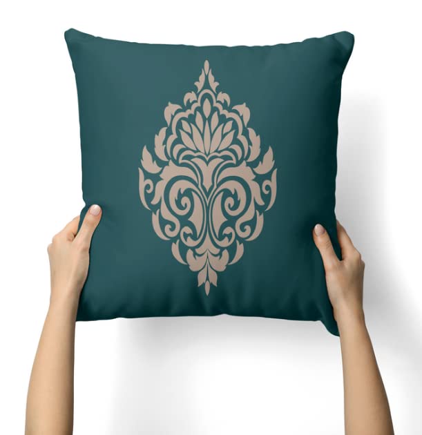 Canvas Damask Green Cushion Cover, a durable decorative pillow with a sophisticated pattern in a calming green, 40x40 cm, perfect for adding a touch of traditional elegance to any room