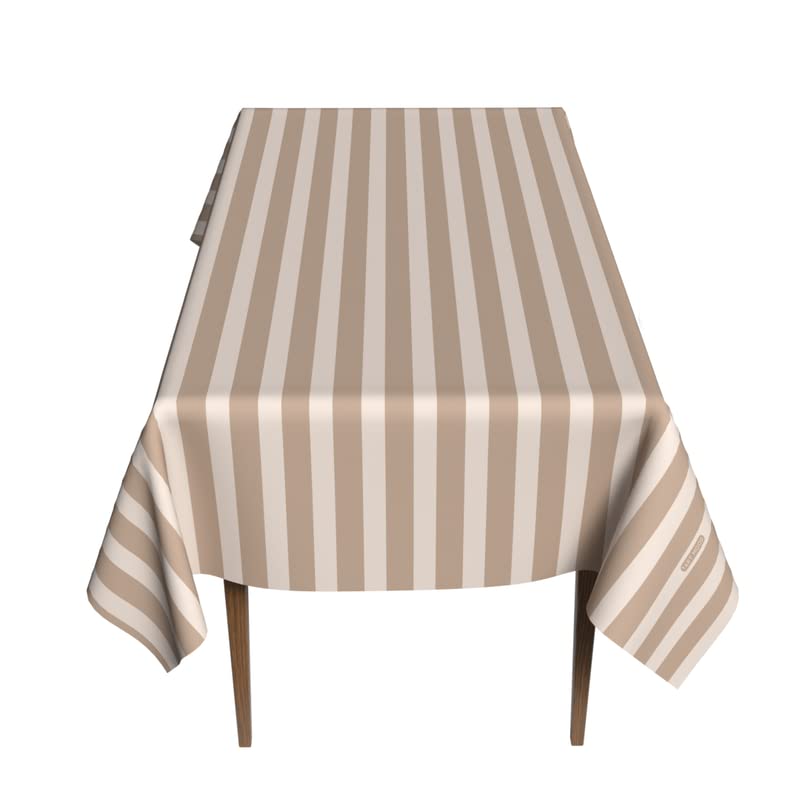 Lines Waterproof Tablecloth in Beige & White, a 140x300 cm Rectangular Table Cover of Minimalist Spillproof Polyester, a Chic Protector for Modern Dining Tables or Buffets