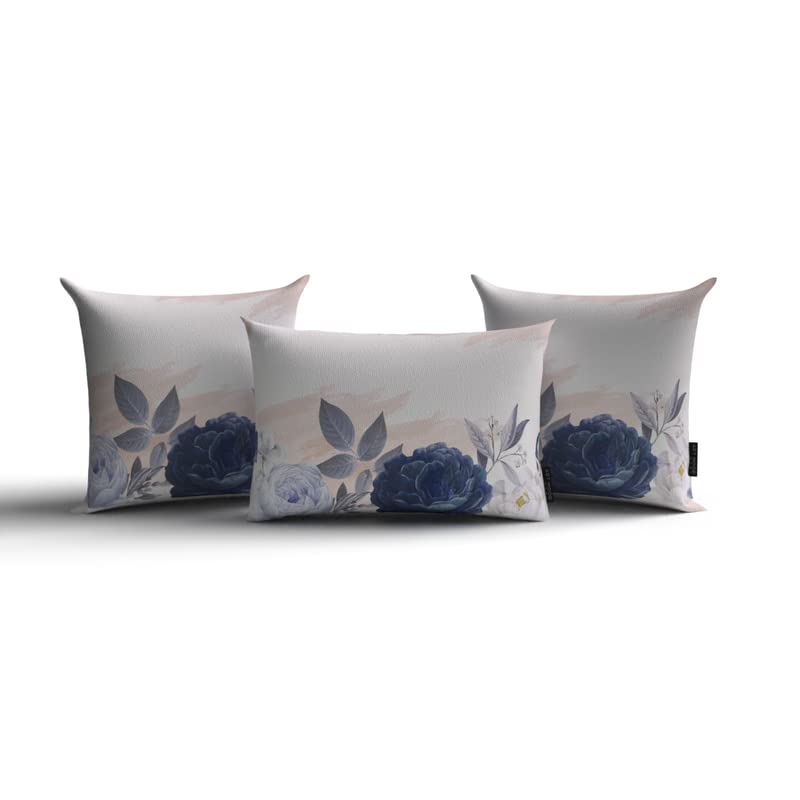 Bloom Set Velvet Cushion Cover in Blue & White, a plush decorative pillow with a beautiful floral pattern, 40x40 cm, perfect for creating a serene and elegant atmosphere in your bedroom