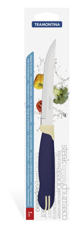 5" Steak Knife, Stainless Steel Blade, Blue and Cream Polypropylene Handle, Durable and Dishwasher Safe