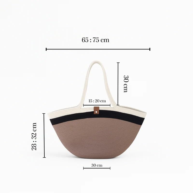 Cotton Rope Bag, 65×32 cm Woven Tote with Soft Handles, Eco-Friendly Textured Shoulder Bag for Beach Market Daily Use, Spacious Handcrafted Carryall for Women