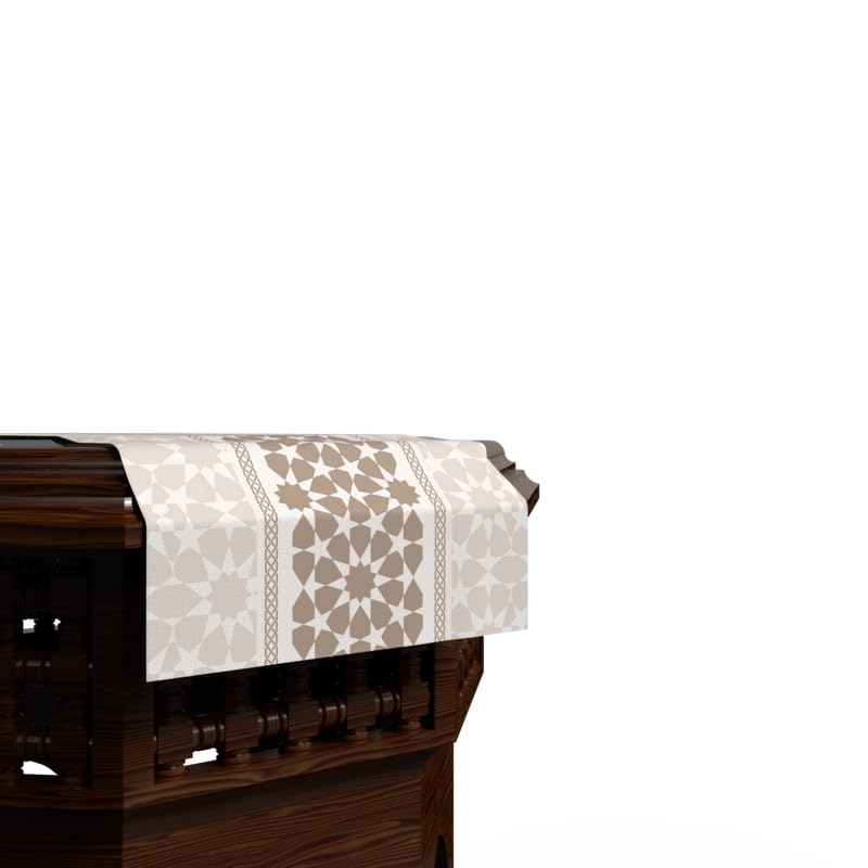 Ramadan's Unique Oasis Velvet Runner in White & Beige, 35x140 cm, a Calming Decorative Centerpiece with a Serene Pattern, perfect for creating a Peaceful and Elegant Ramadan Table