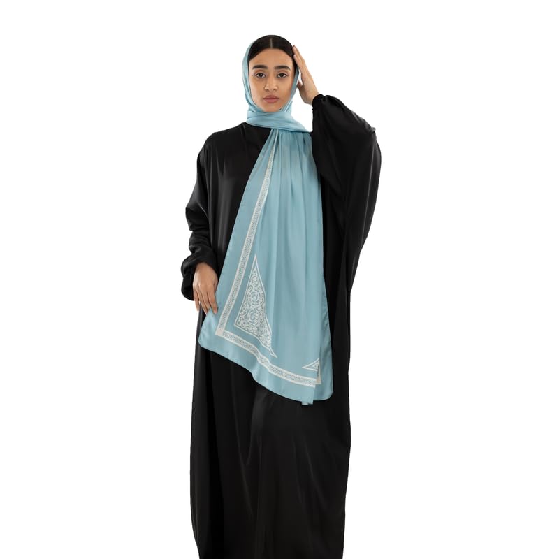 Isdal Al-Qubba Women's Prayer Dress, a One-Piece Garment in Blue & Black made from Soft Satin for Full Coverage and Comfort, One Size Fits All, an Ideal Prayer Abaya for Muslim Women