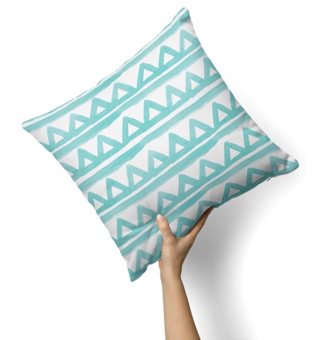Canvas Piera Cushion Cover in Turquoise & White, 40x40 cm, a durable decorative pillow with a refreshing and stylish pattern, perfect for a coastal or contemporary home design