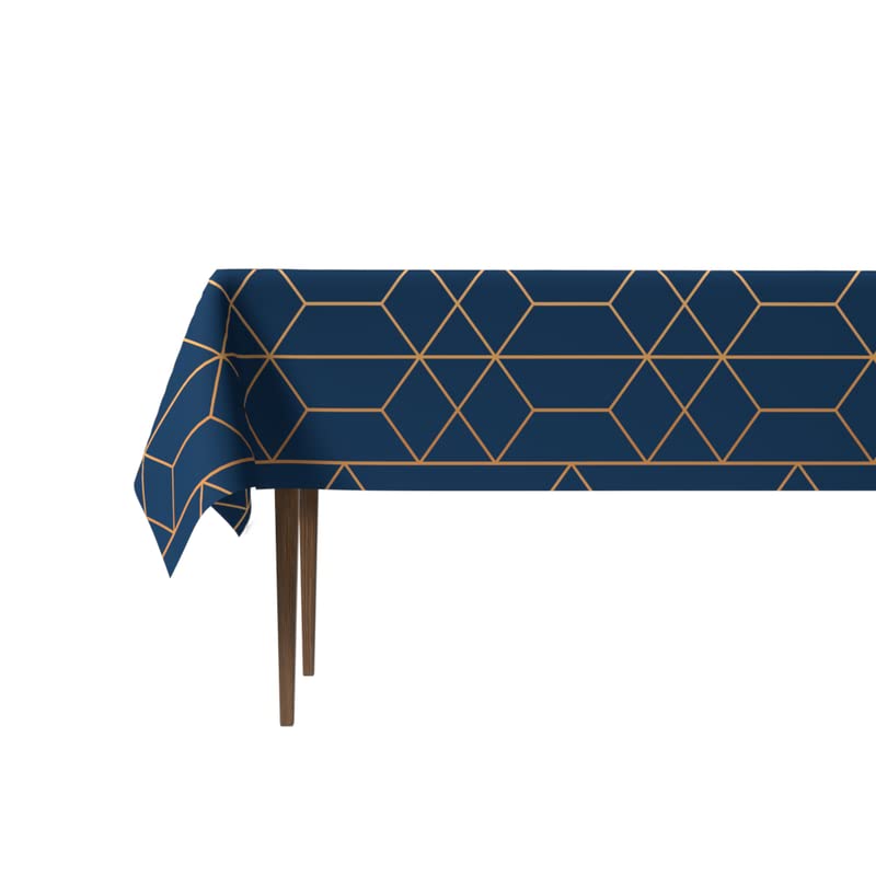 Tableau Waterproof Tablecloth in Blue & Gold, a 140x300 cm Rectangular Table Cover from Artistic Spillproof Polyester, an Elegant Stain-Resistant Protector for your Large Dining Table