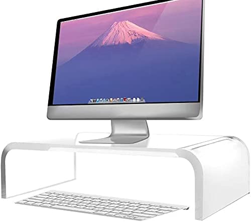 Acrylic Monitor Stand Riser, Clear Durable Platform for PC, Laptop, TV, Mac or Apple Display, Ergonomic Desktop Shelf for Home Office Desk Setup with Premium Acrylic Build, Clear