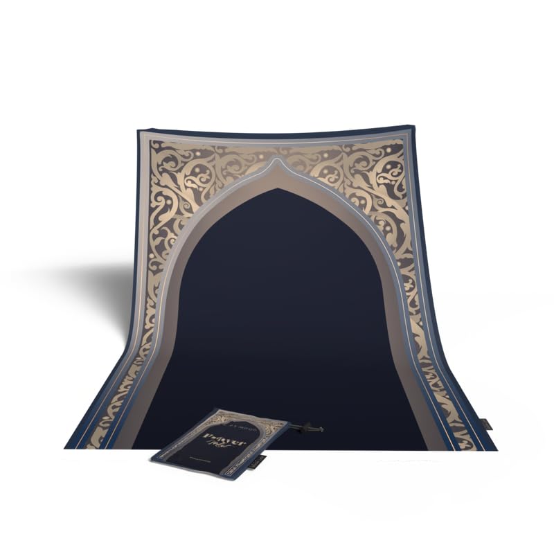 Al-Hedaya Waterproof Prayer Mat, a Durable Rug in Blue & Beige from Wipeable Material, 68x117 cm, for Comfortable Prayer, an Easy-to-Clean Salah Mat for Outdoor, Indoor, and Travel