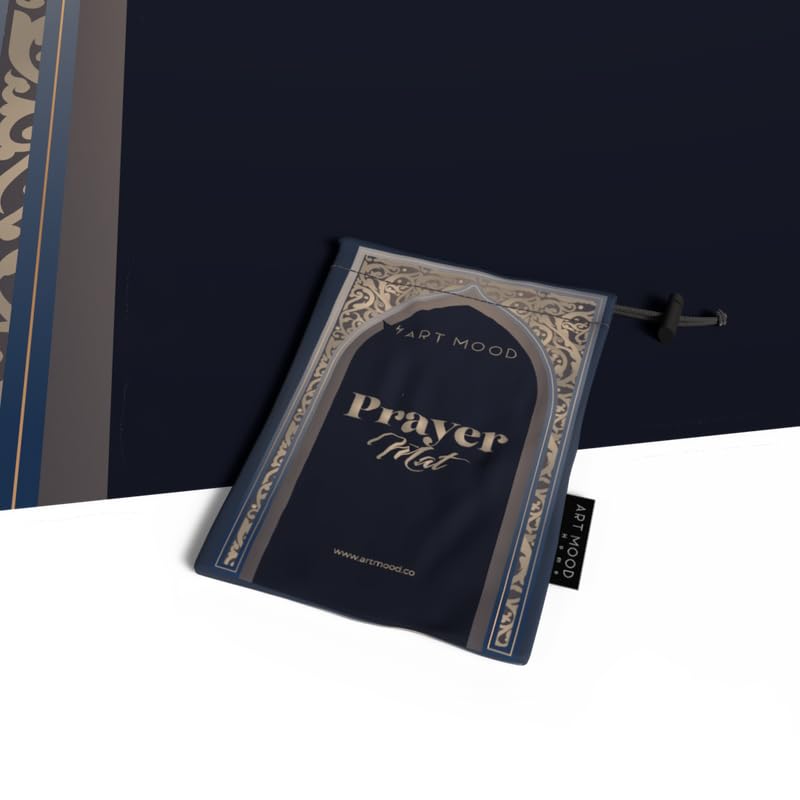 Al-Hedaya Waterproof Prayer Mat, a Durable Rug in Blue & Beige from Wipeable Material, 68x117 cm, for Comfortable Prayer, an Easy-to-Clean Salah Mat for Outdoor, Indoor, and Travel