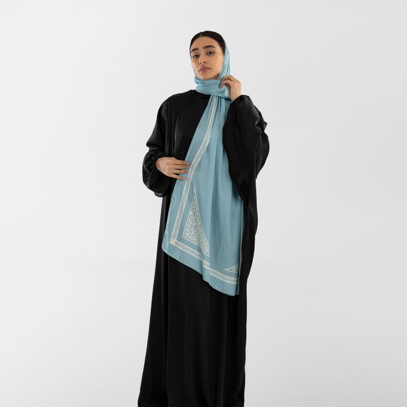 Isdal Al-Qubba Women's Prayer Dress, a One-Piece Garment in Blue & Black made from Soft Satin for Full Coverage and Comfort, One Size Fits All, an Ideal Prayer Abaya for Muslim Women