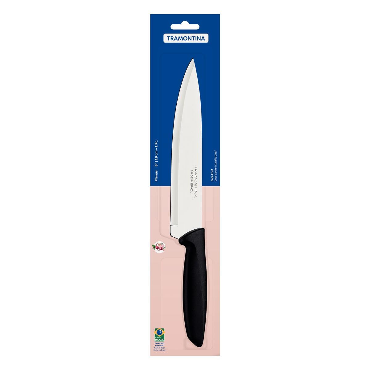 Plenus Stainless Steel Chef Knife with Handle, 8-Inch Blade, Black - Designed for High Performance and Durability, Ideal for Professional and Home Kitchens, Precision Crafted for