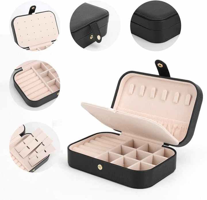 ozon Small jewelry box for women girls, PU leather Travel Jewelry Organizer Case, Portable Jewellary Storage Holding Display for Ring Earrings Necklace Bracelet Watch Men Kids Gift (black)