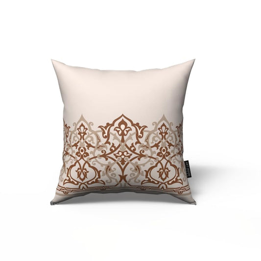 Atlas Velvet Cushion Cover in White & Beige, a 40x40 cm decorative throw pillow with a globally-inspired Islamic pattern, adding a touch of worldly elegance to your Ramadan decor