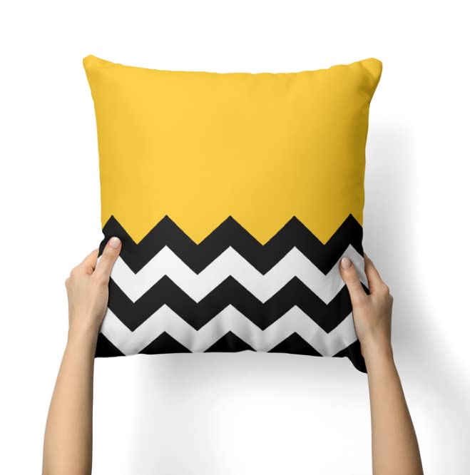 Canvas Wavy Cushion Cover in Yellow & Blue, a vibrant and durable decorative pillow with a cheerful abstract pattern, 40x40 cm, perfect for a modern and playful home decor accent