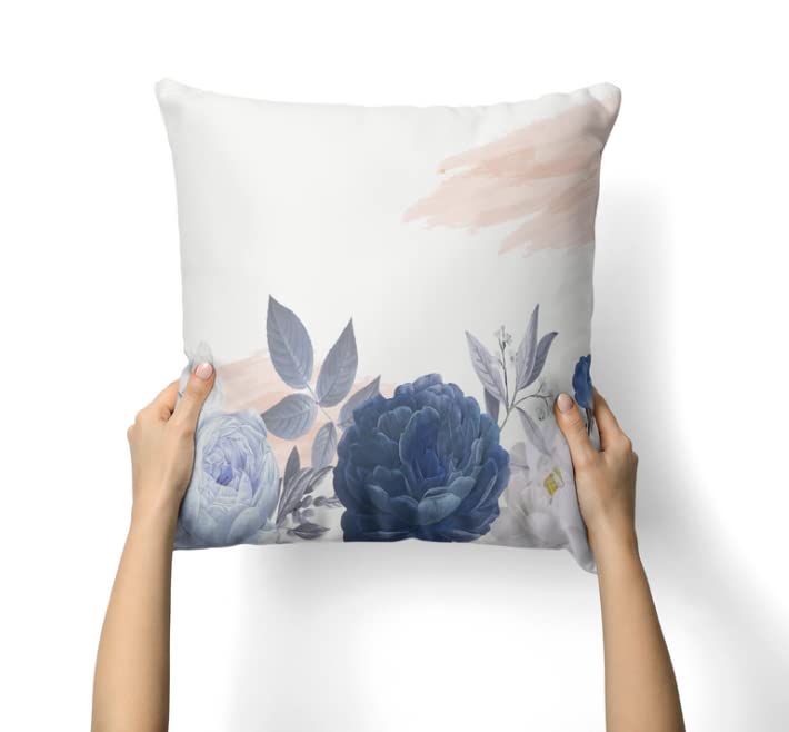Bloom Cushion Cover in Blue & White, 40x40 cm, a decorative throw pillow with a fresh floral design, perfect for adding a touch of elegance and serenity to your living room or bedroom
