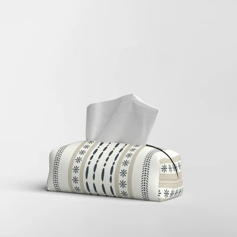 HOME Tissue Box, Fabric Exterior with Leather Inner Layer, Decorative Zippered Tissue Holder, Elegant Stitching, Durable Soft Material for Home Office Living Room or Bathroom