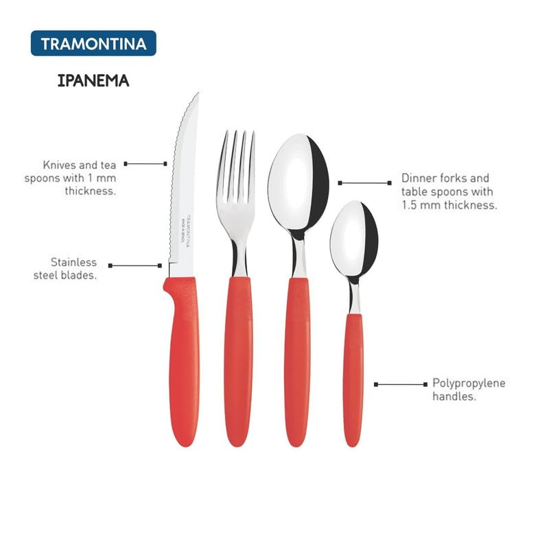 Ipanema Flatware Set, Stainless Steel Blades, Polypropylene Handles, 24-Piece Cutlery for Dining and Everyday Use, Durable and Dishwasher Safe