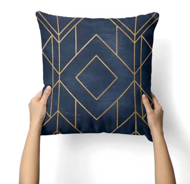 Velvet Golds Graphite Cushion Cover in Dark Blue & Gold, 40x40 cm, a luxurious decorative pillow with a stunning, opulent design that adds a touch of drama and elegance to your sofa