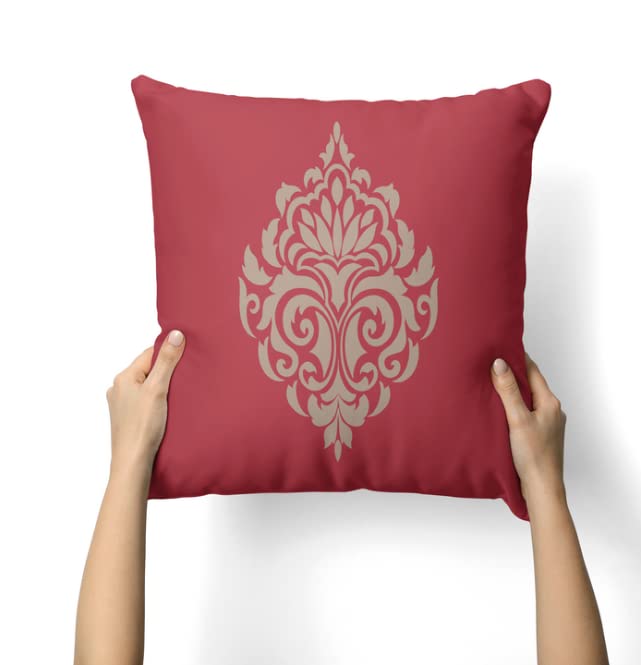 Canvas Damask Red Cushion Cover, a bold decorative pillow with a classic pattern in a vibrant red, 40x40 cm, made from durable fabric for a striking and elegant statement piece