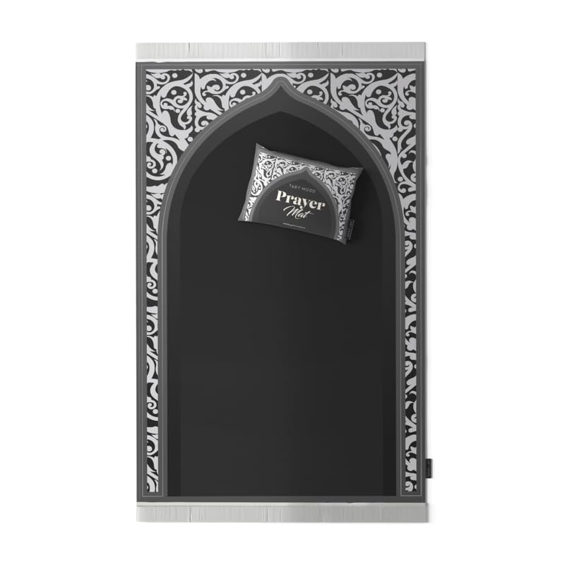 Velvet Prayer Mat in Grey and White, 68x117 cm, a luxurious and soft rug with a chic, modern design, perfect for a comfortable prayer experience at home or as a thoughtful gift