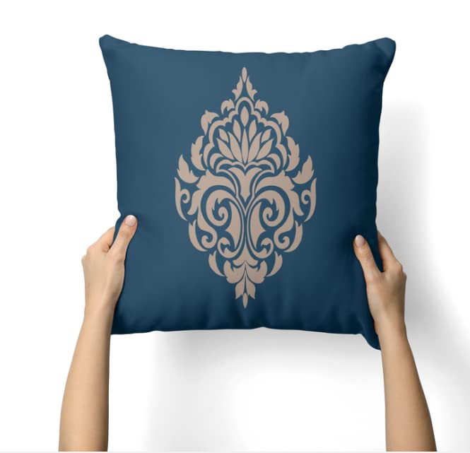 Canvas Damask Blue Cushion Cover, a durable and stylish decorative pillow case for your sofa or chair, featuring a timeless pattern, 40x40 cm, Blue, ideal for classic and elegant home decor