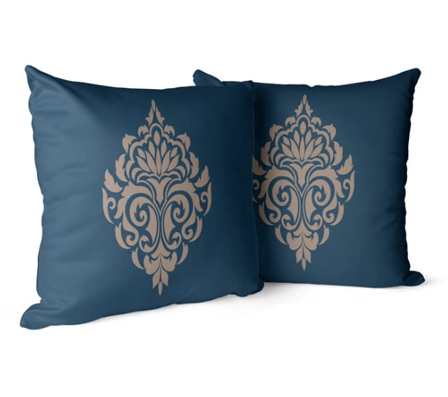 Canvas Damask Blue Cushion Cover, a durable and stylish decorative pillow case for your sofa or chair, featuring a timeless pattern, 40x40 cm, Blue, ideal for classic and elegant home decor