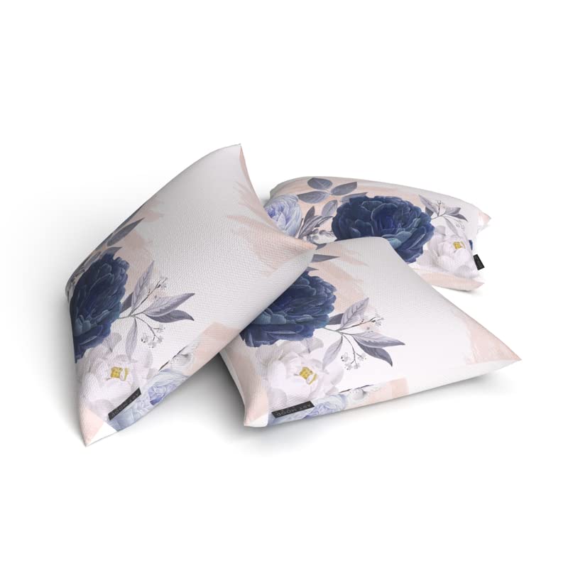 Bloom Set Velvet Cushion Cover in Blue & White, a plush decorative pillow with a beautiful floral pattern, 40x40 cm, perfect for creating a serene and elegant atmosphere in your bedroom