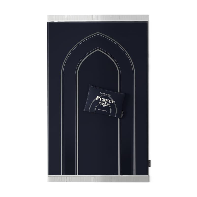 Velvet Prayer Mat in a sophisticated Dark Blue, 68x117 cm, a luxurious and soft rug with a timeless design, perfect for a comfortable and serene prayer experience anywhere you go