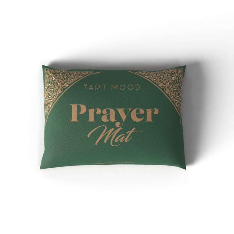 Velvet Prayer Mat in a calming Green, 68x117 cm, a soft and luxurious Islamic rug featuring an elegant dome design for a comfortable and serene prayer session at home or the mosque