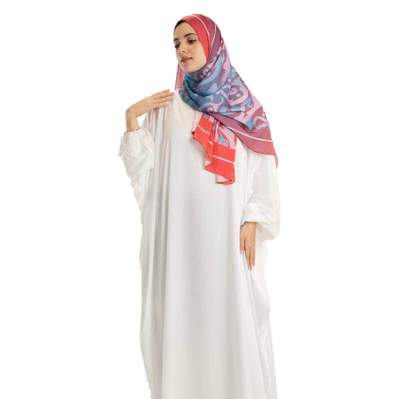 Isdal Al-Hedaya Women's Prayer Dress, a One-Piece Garment in Fuchsia, Turquoise & White from Soft Satin for Full Coverage, One Size, a Vibrant and Comfortable Prayer Abaya for Women