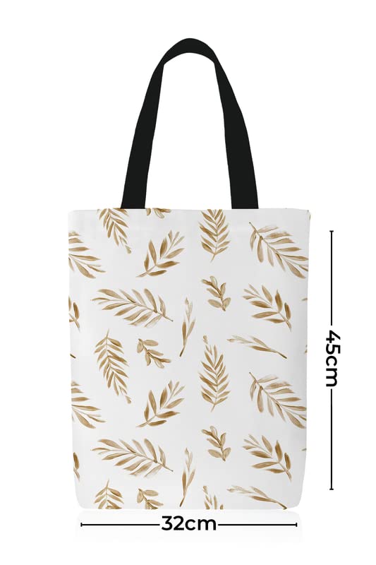 Canvas Eve Tote Bag, a Durable and Reusable Shopping Bag in White & Gold, 32x45 cm, Medium Size, an Elegant and Glamorous Carrier for Groceries, Books, or Everyday Essentials