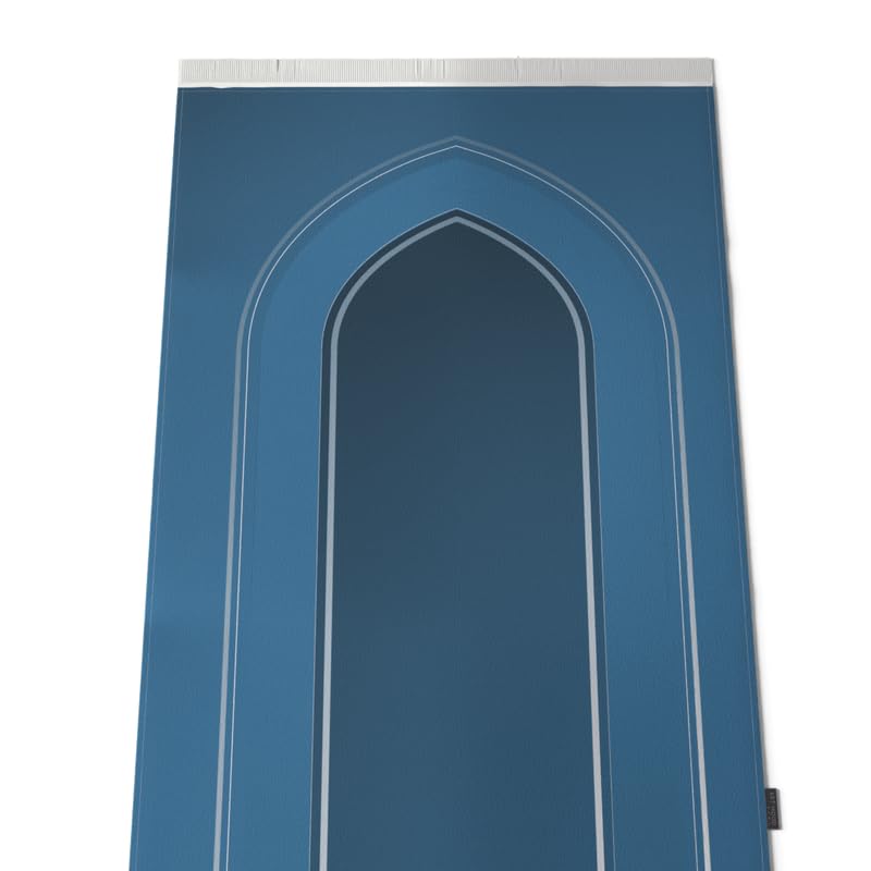 Velvet Prayer Mat in a deep Blue color, 68x117 cm, a luxurious and soft rug with a reverent design, providing a comfortable and dedicated space for prayer at home, mosque, or travel