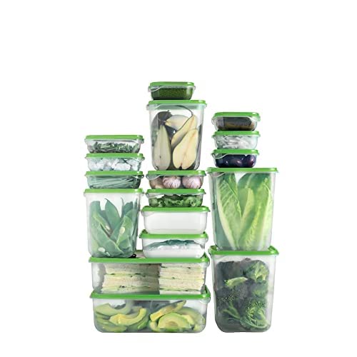 Pruta Food Container (Transparent, Green) - Set of 17