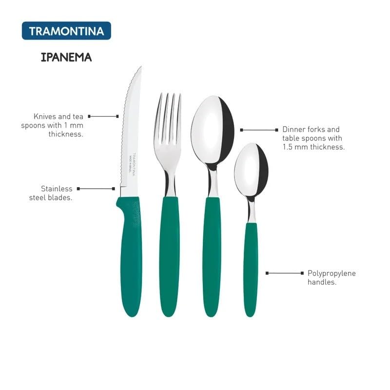 Ipanema Flatware Set, Stainless Steel Blades, Polypropylene Handles, 24-Piece Cutlery for Dining and Everyday Use, Durable and Dishwasher Safe